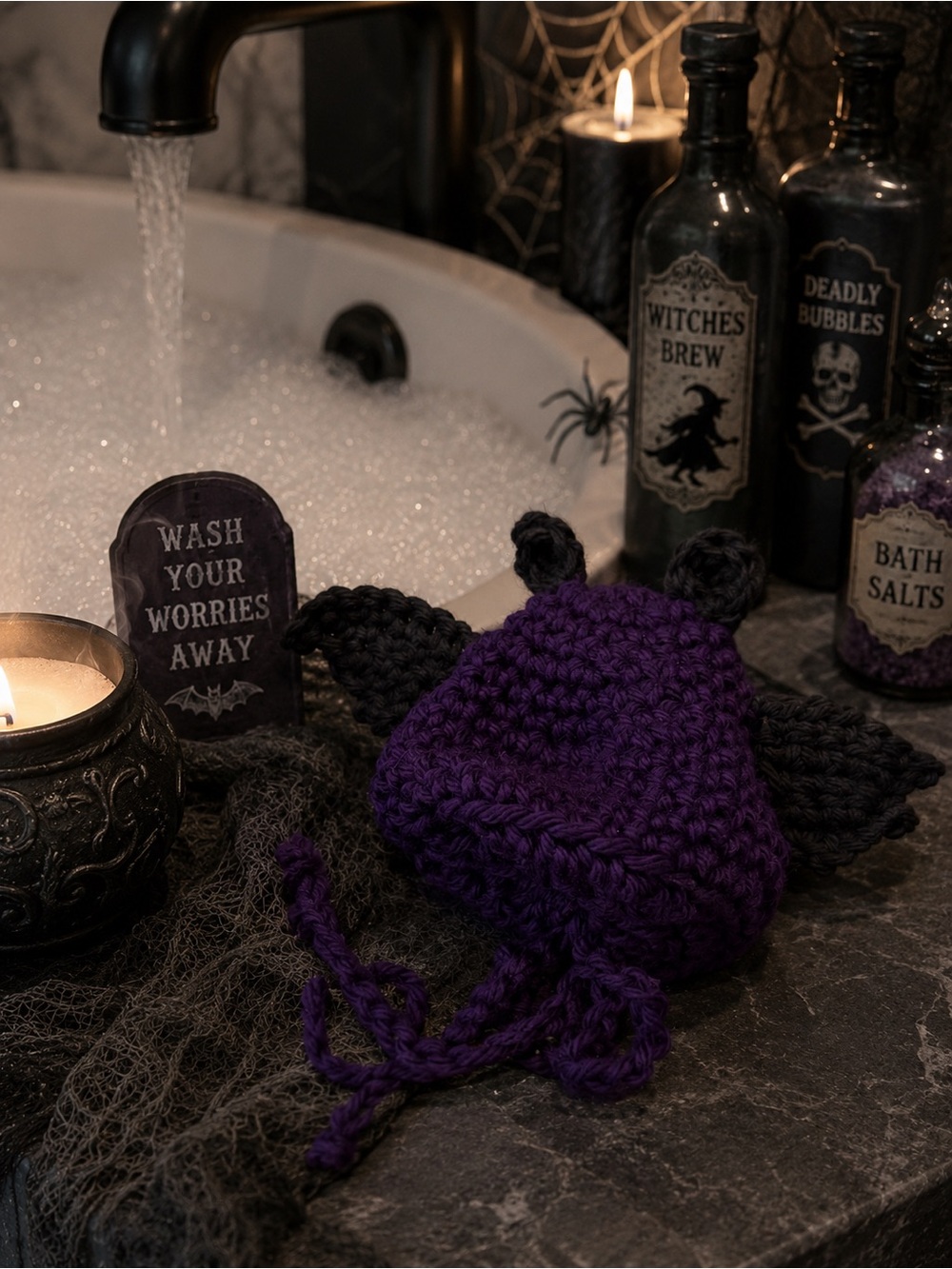 100% Cotton Crochet Soap Saver Halloween Eco-Friendly Exfoliating Soap Pouch - Picture 3 of 5